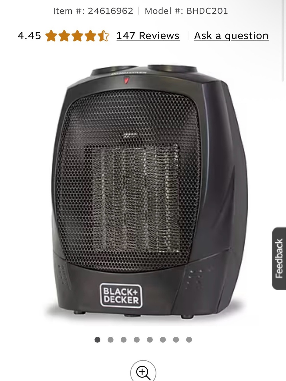 Black & Decker Black Compact Ceramic Space Heater